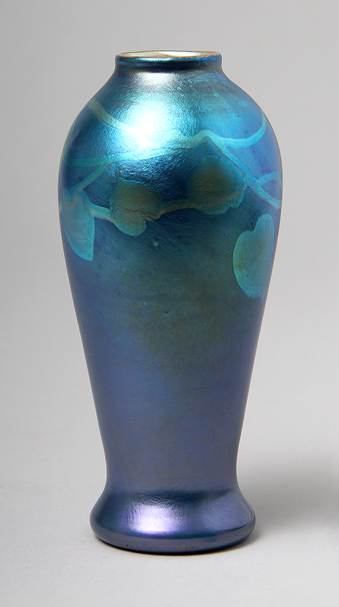 Tiffany Favrile, Blue Hearts & Vines Decorated Vase