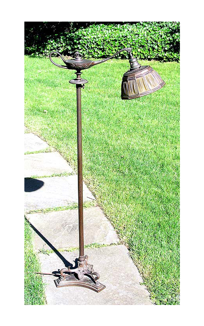 Tiffany Studios, 10" Gold Linenfold Counterbalance Floor Lamp