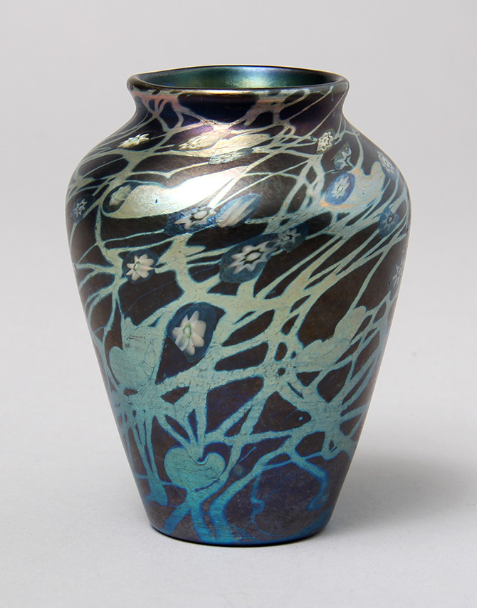 Tiffany Favrile, Black millifiori vase