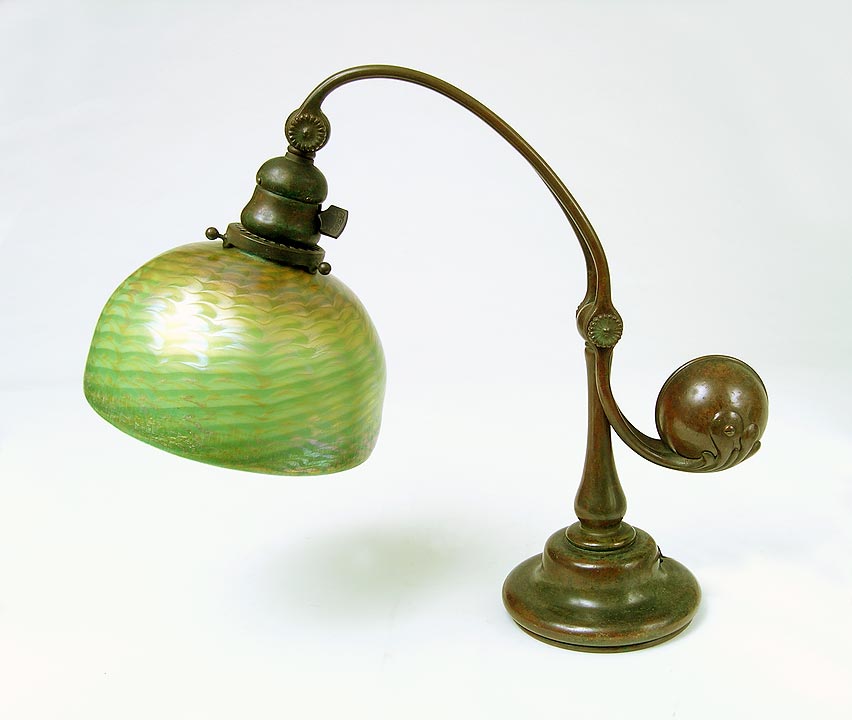 Tiffany Studios, 7" Green Favrile Counterbalance Desk Lamp