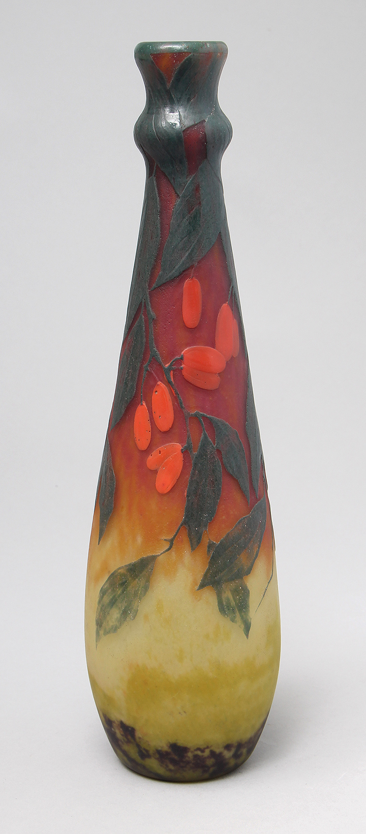 Daum Nancy, Applied & wheel-carved orange fruit vase