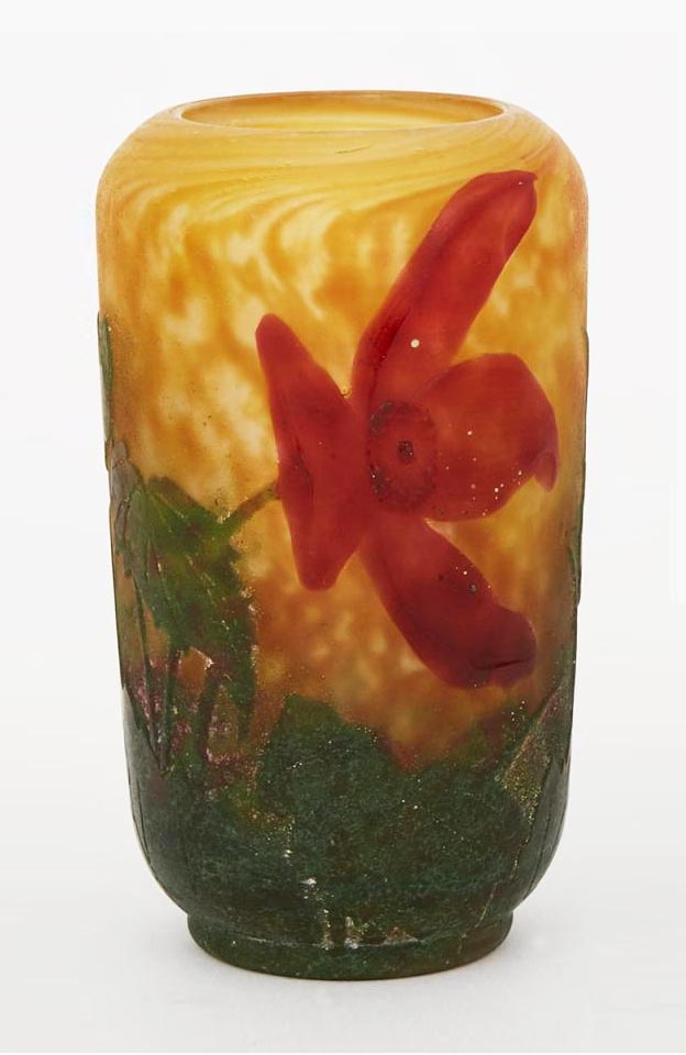 Daum Nancy, Padded & wheel-carved floral vase