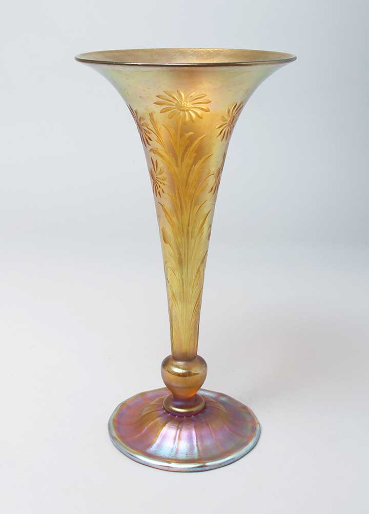 Tiffany Favrile, Gold Carved Trumpet Vase