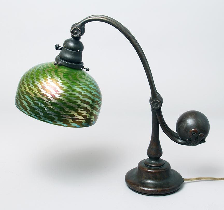 Tiffany Studios, 7" Green Favrile Counterbalance Desk Lamp