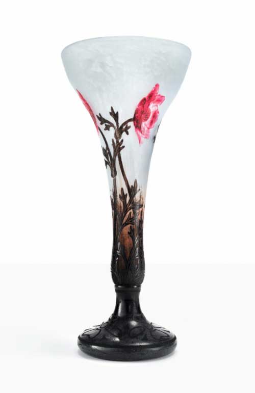 Daum Nancy, Padded and wheel-carved floral vase