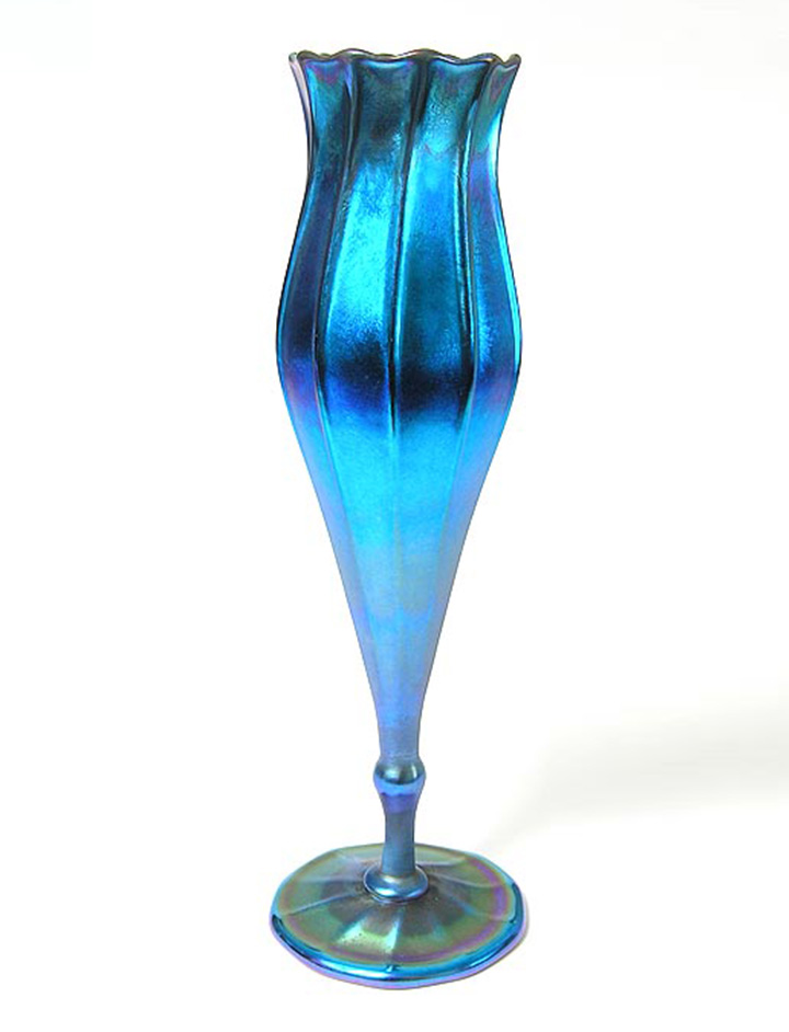 Blue Ribbled Vase